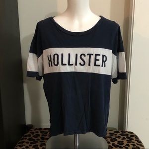 Navy and White Hollister Shirt